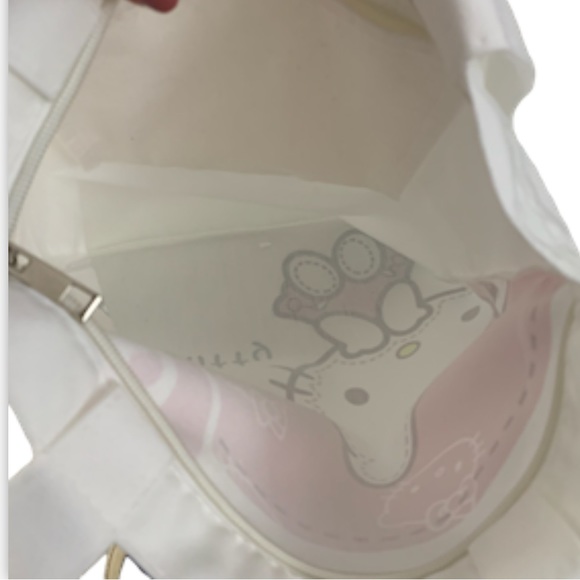 NEW Hello Kitty Canvas Zipper Top Tote Shoulder Bag Mauve Ivory Brown - Picture 9 of 10